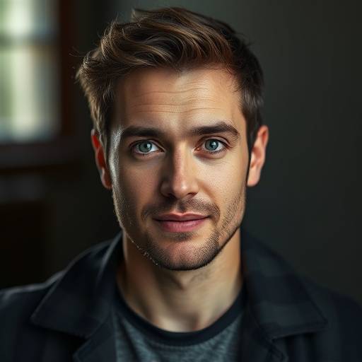 Porträt von Lukas Schmidt, einem dynamischen Schauspieldozenten mit einem offenen und einladenden Blick.