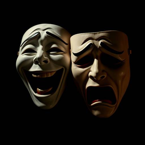 Zwei Theatermasken, eine lachende und eine weinende, symbolisieren die Vielfalt des Schauspiels.